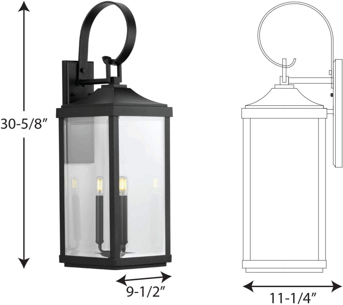 Gibbes Street Collection 3-Light Clear Beveled Glass New Traditional Outdoor Large Wall Lantern Light Textured Black