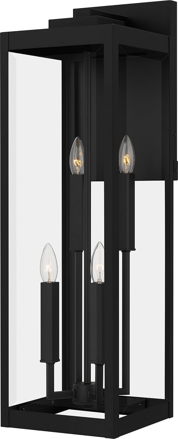 Modern Industrial Clear Beveled Glass Outdoor Wall Lantern, 4-Light 240 Total Watts, 30" H x 9" W, Earth Black