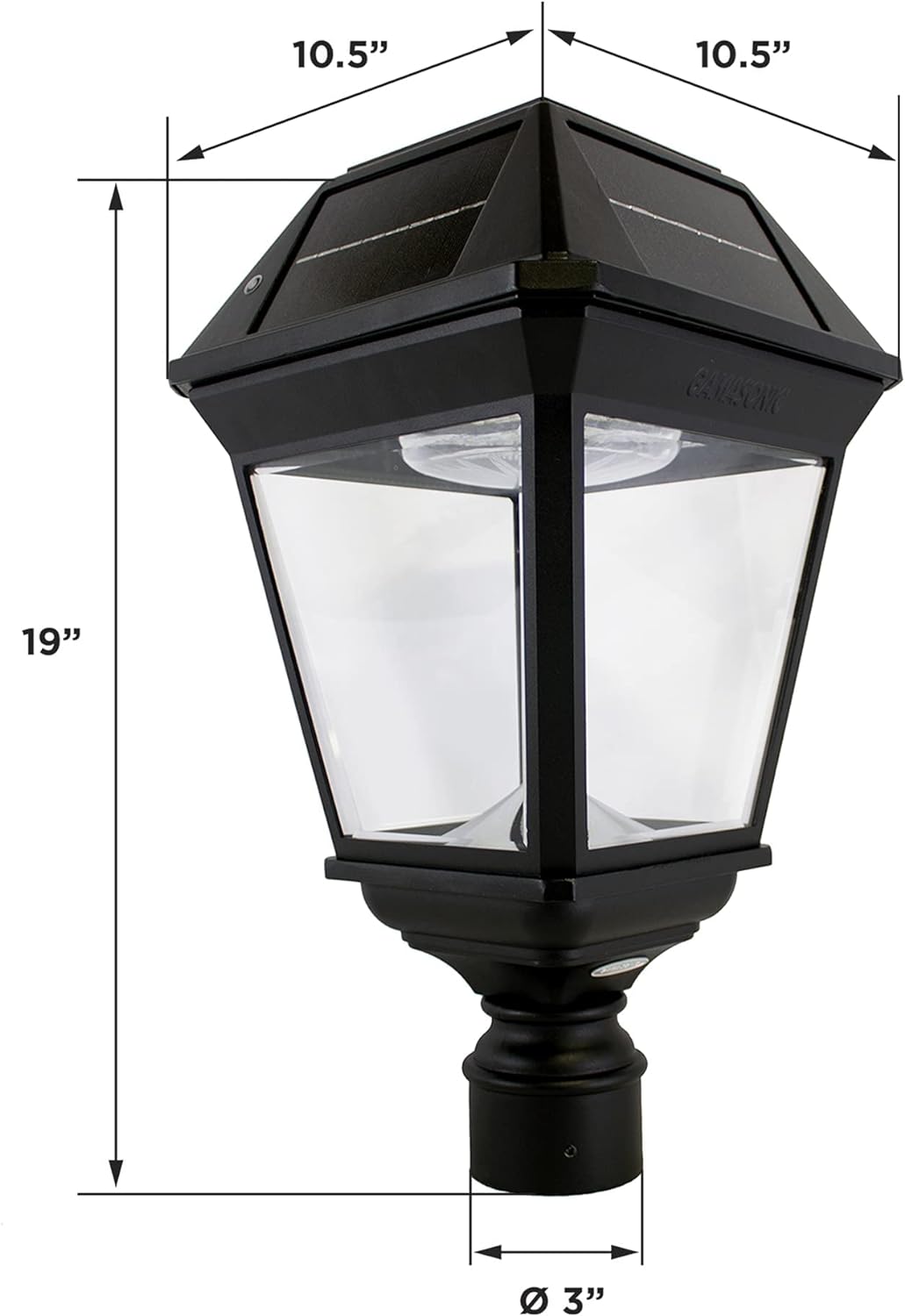 Imperial III Solar Post Light, Black Aluminum and Glass, Outdoor Lamp, 300 Lumen Dual Color Temperature, 3-inch Fitter for Lamp Posts or Pier Mount (Sold Separately) 97K012