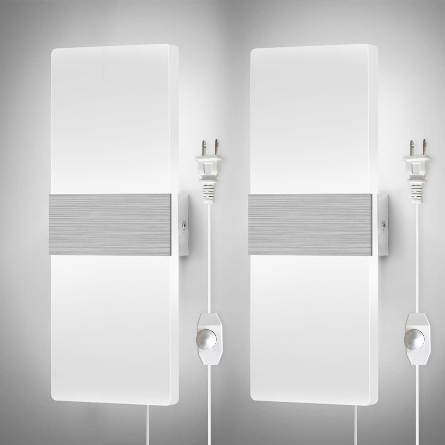 LIGHTESS Dimmable Wall Sconces Plug in Set of 2, Modern Wall Lamp 12W Acrylic LED Wall Light Fixture for Living Room Bedroom Corridor, Cool White