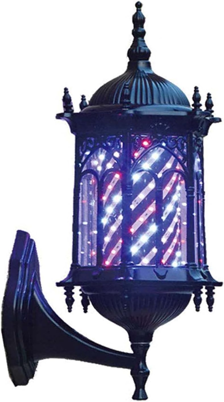 Durable Solar Lantern Outdoor Lights,Light 20" Led Light Retro Salon Barber Shop Sign Illuminating Rotating Red White Blue Strips Waterproof Wall Lamp Outdoor Wall Lamp Decor (Color : A) (B)