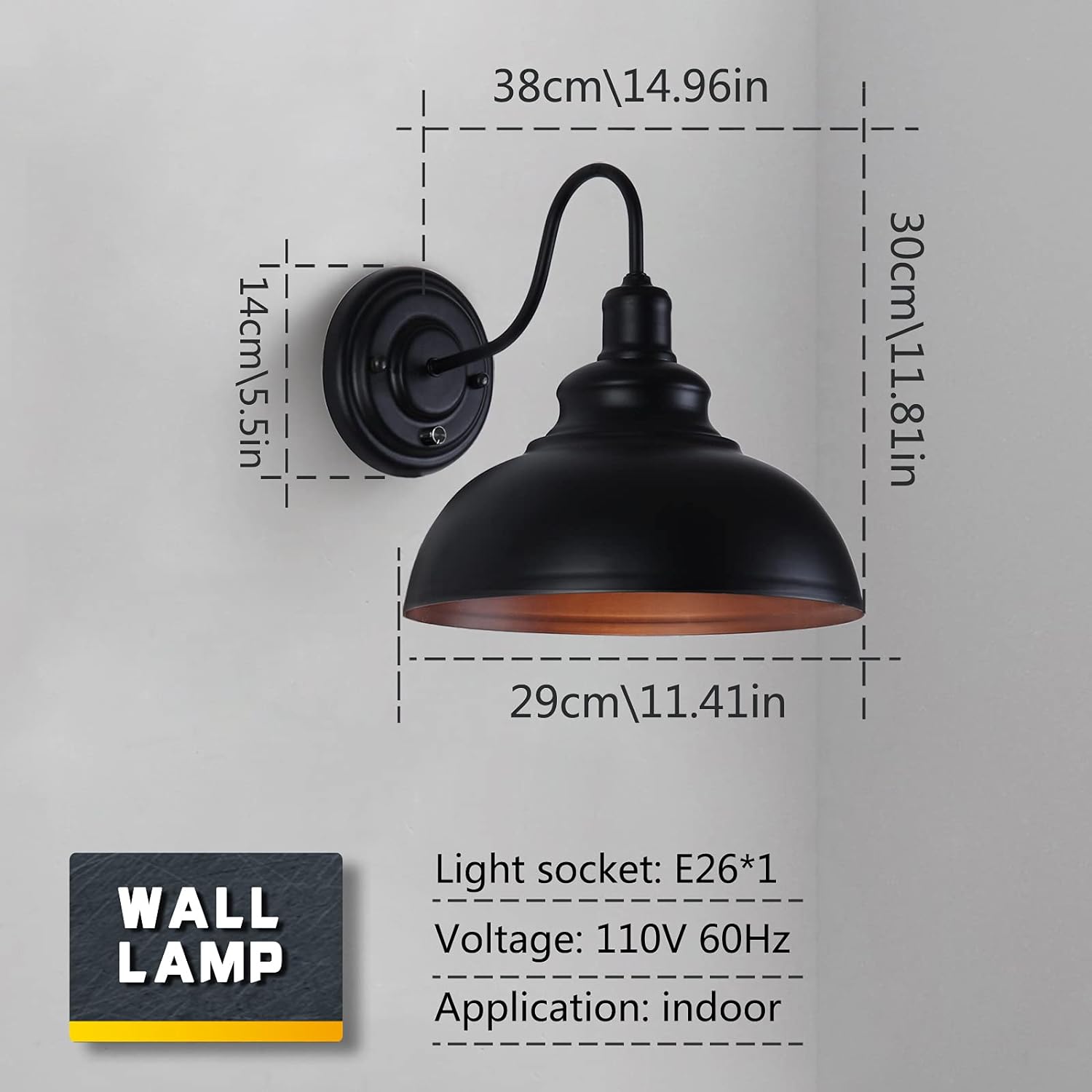 LIGHTESS Dimmable Wall Sconce Plug in, Industrial Farmhouse Sconce with Dimmer On Off Switch, Black Barn Light Gooseneck Light Fixture, OLB11
