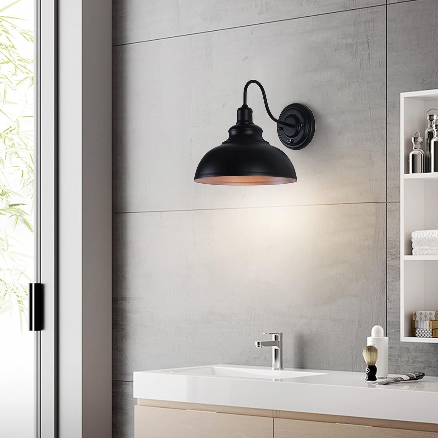 LIGHTESS Dimmable Wall Sconce Plug in, Industrial Farmhouse Sconce with Dimmer On Off Switch, Black Barn Light Gooseneck Light Fixture, OLB11