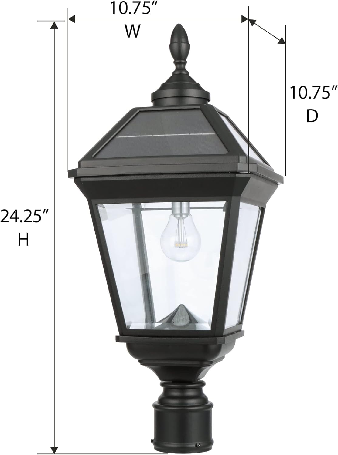 Imperial III Solar Post Light, Black Aluminum and Glass, Outdoor Lamp, 300 Lumen Dual Color Temperature, 3-inch Fitter for Lamp Posts or Pier Mount (Sold Separately) 97K012