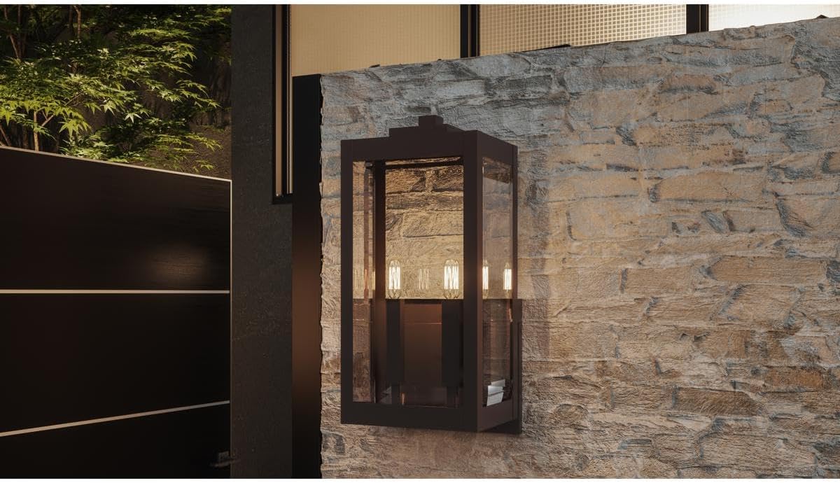 Modern Industrial Clear Beveled Glass Outdoor Wall Lantern, 4-Light 240 Total Watts, 30" H x 9" W, Earth Black