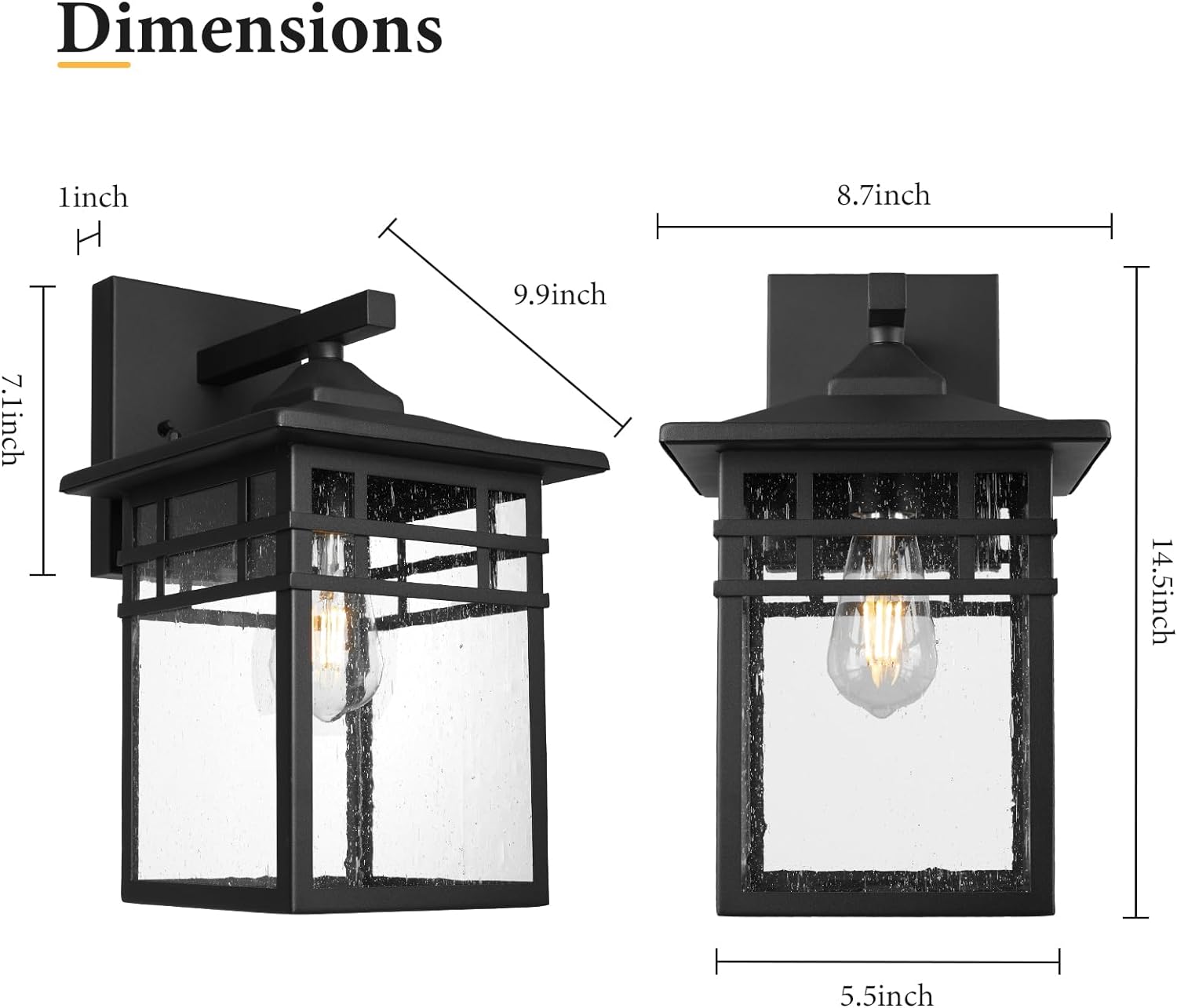 Colonial Outdoor Wall Lantern, Large Black Exterior Light Fixture with Clear Glass for Front Porch, 20 Inch Tall Waterproof Outdoor Wall Sconces Lamp Outside for House, Doorway, Garage, Corridor