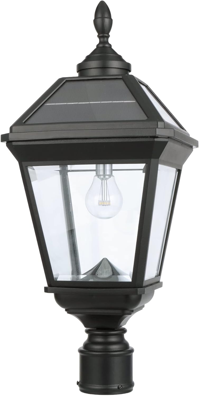 Imperial III Solar Post Light, Black Aluminum and Glass, Outdoor Lamp, 300 Lumen Dual Color Temperature, 3-inch Fitter for Lamp Posts or Pier Mount (Sold Separately) 97K012