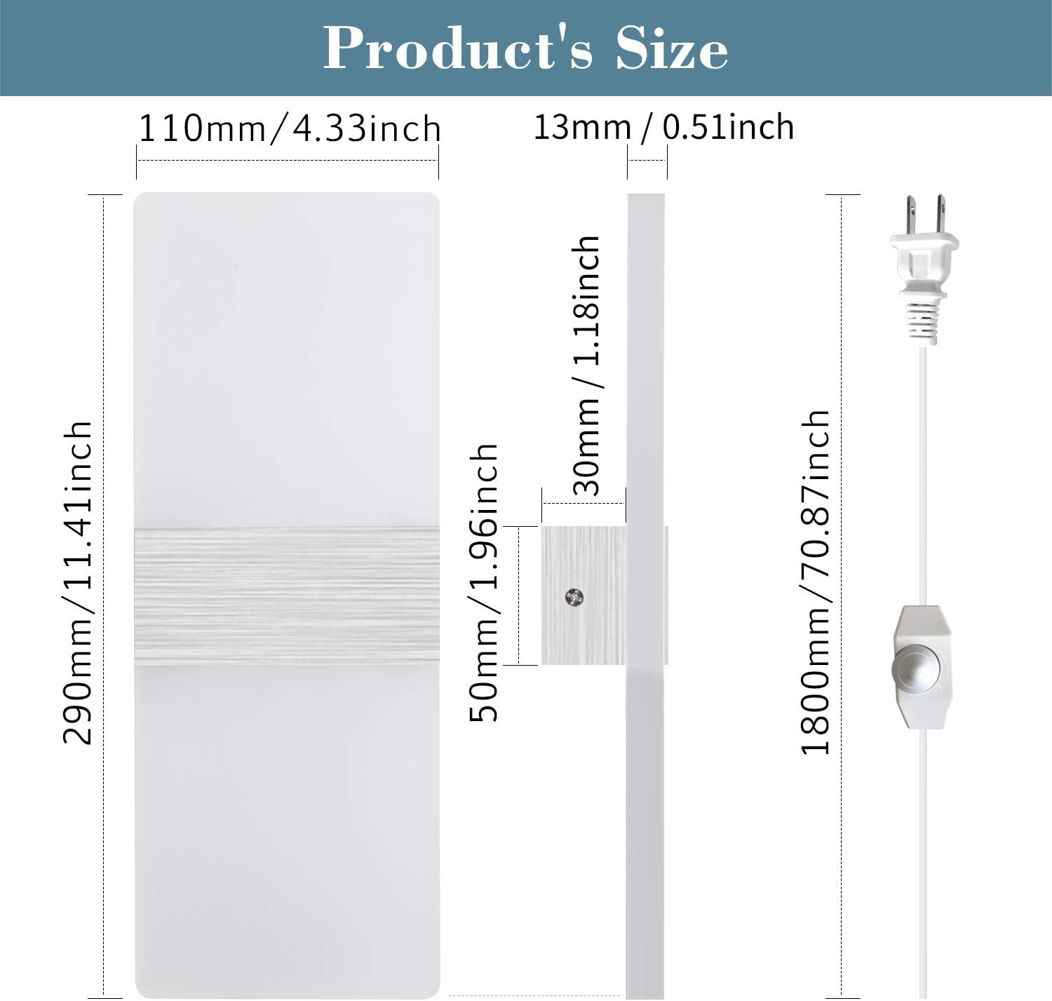 LIGHTESS Dimmable Wall Sconces Plug in Set of 2, Modern Wall Lamp 12W Acrylic LED Wall Light Fixture for Living Room Bedroom Corridor, Cool White
