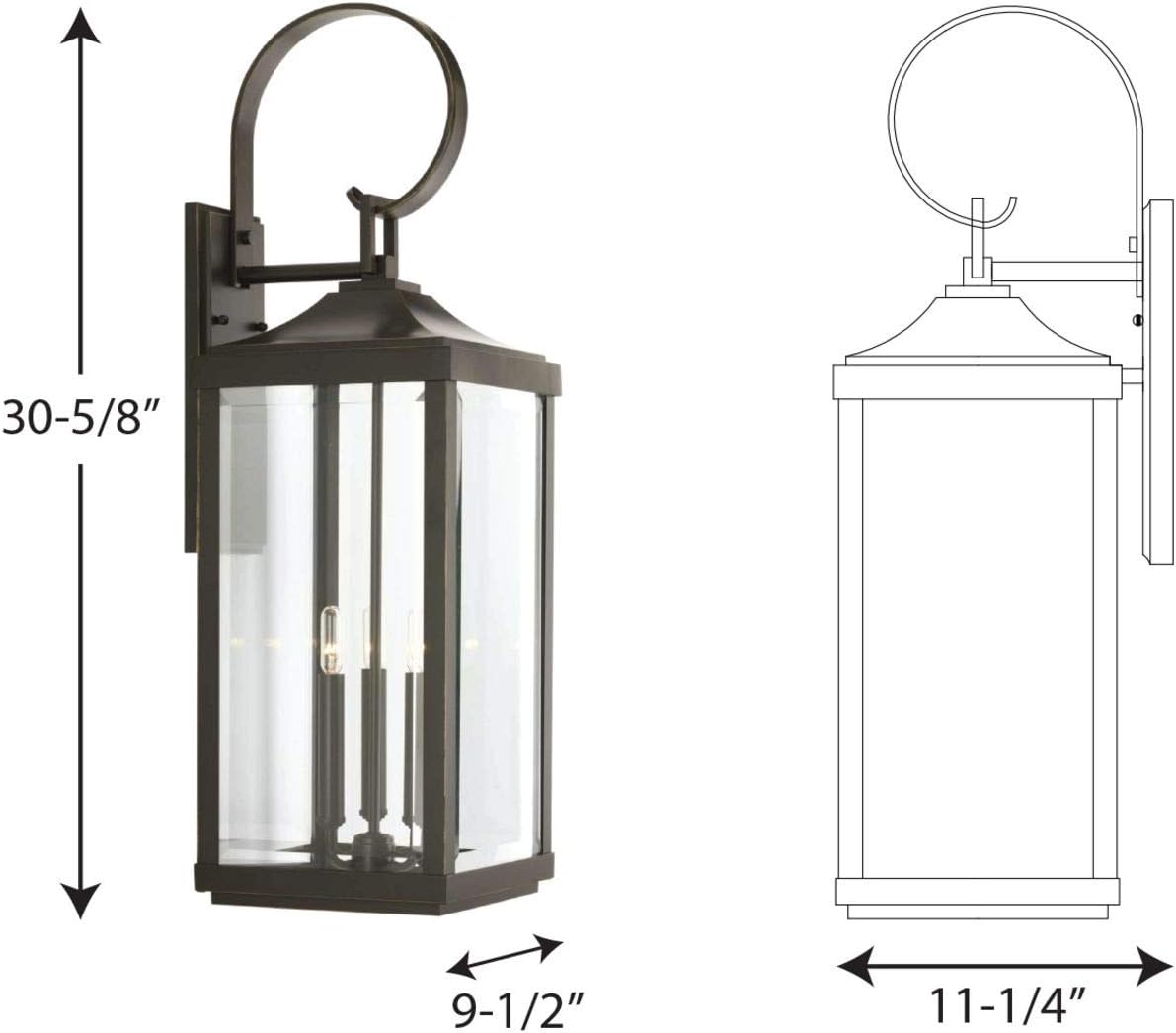 Gibbes Street Collection 3-Light Clear Beveled Glass New Traditional Outdoor Large Wall Lantern Light Textured Black