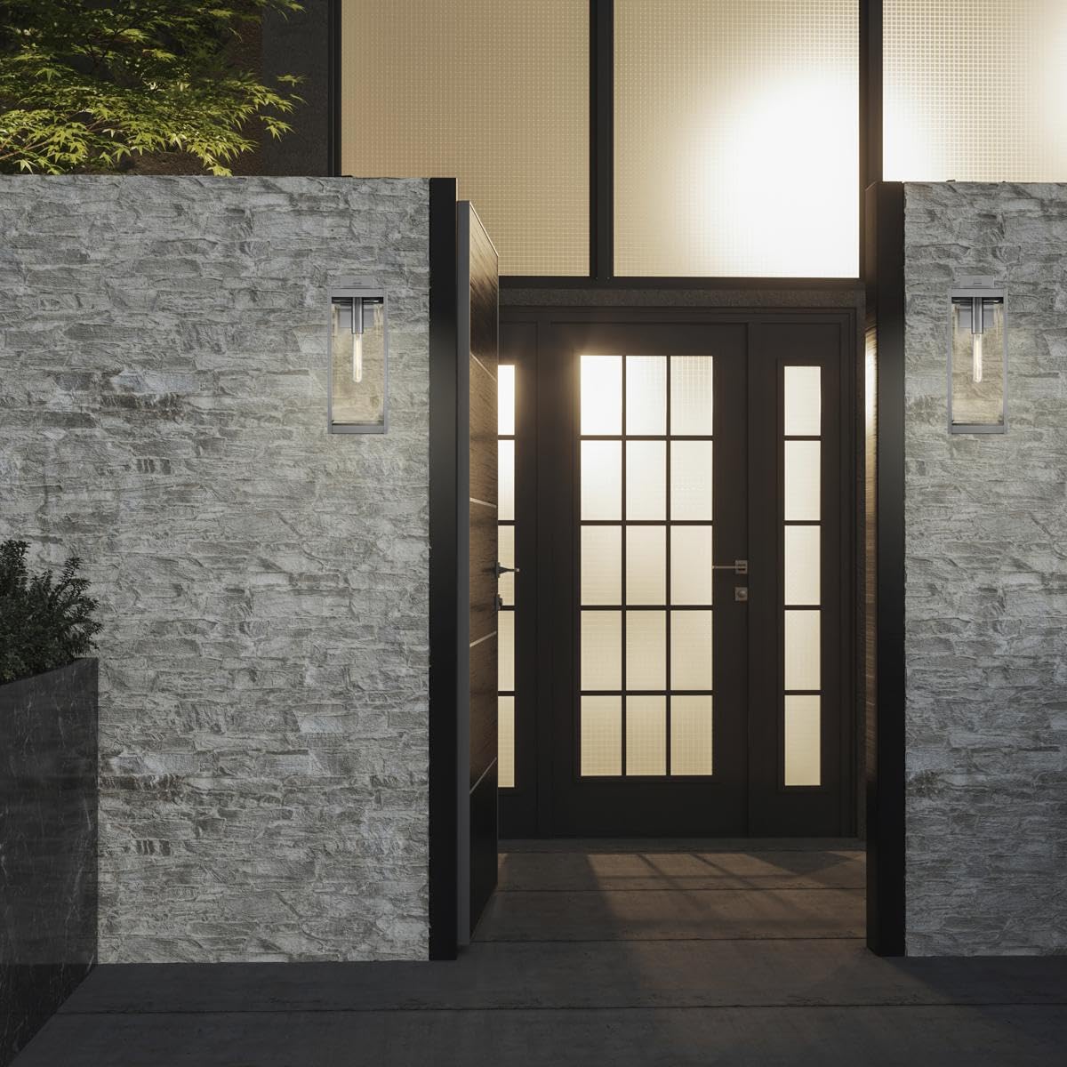 Modern Industrial Clear Beveled Glass Outdoor Wall Lantern, 4-Light 240 Total Watts, 30" H x 9" W, Earth Black