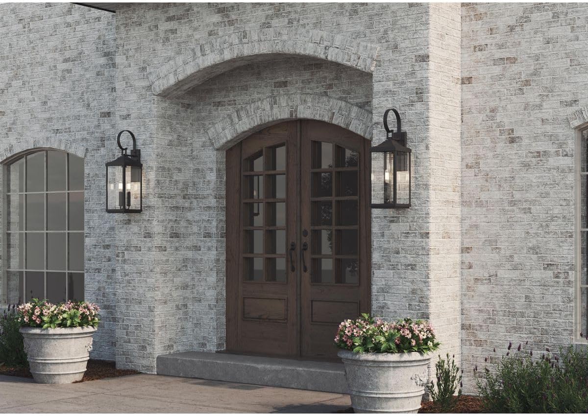 Gibbes Street Collection 3-Light Clear Beveled Glass New Traditional Outdoor Large Wall Lantern Light Textured Black