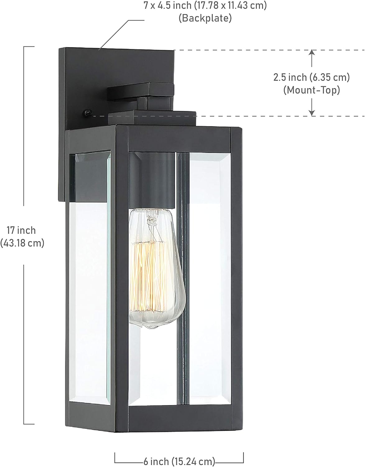 Modern Industrial Clear Beveled Glass Outdoor Wall Lantern, 4-Light 240 Total Watts, 30" H x 9" W, Earth Black