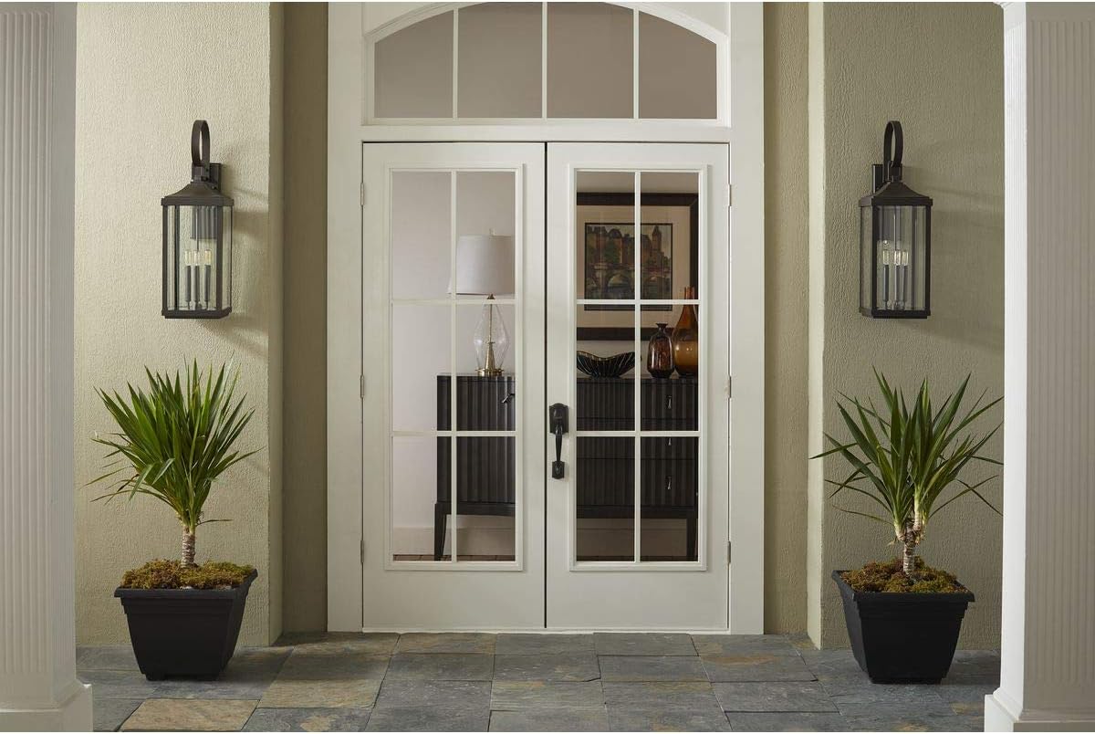 Gibbes Street Collection 3-Light Clear Beveled Glass New Traditional Outdoor Large Wall Lantern Light Textured Black