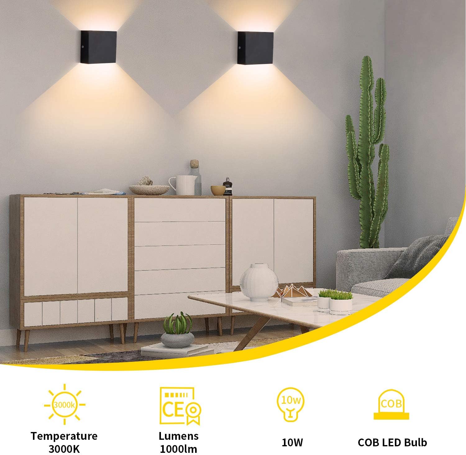 LIGHTESS LED Wall Sconce Hardwired 10W, Set of 2 Modern Wall Lamp Black, Up Down Wall Mount Lights Mini Metal for Living Room Bedroom Hallway Decor, Warm White, O1185TP