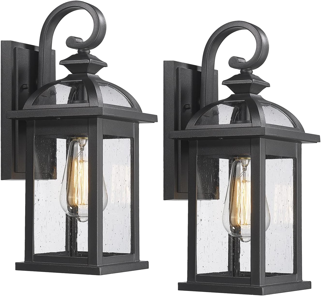 Outdoor Lights Fixtures Wall Mount, Large 22inch Outdoor Wall Sconce Lights with Seeded Glass Waterproof Outside Exterior Lights Fixture for House Front Porch Patio （Large, Black）