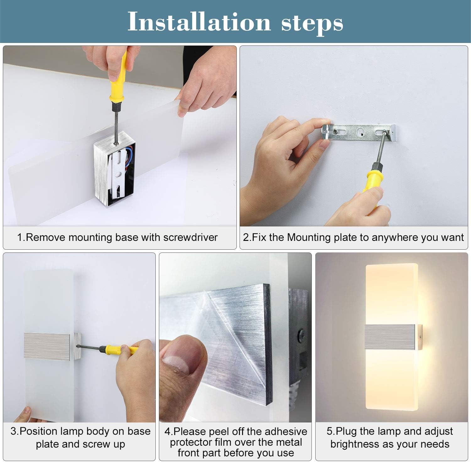 LIGHTESS Dimmable Wall Sconces Plug in Set of 2, Modern Wall Lamp 12W Acrylic LED Wall Light Fixture for Living Room Bedroom Corridor, Cool White