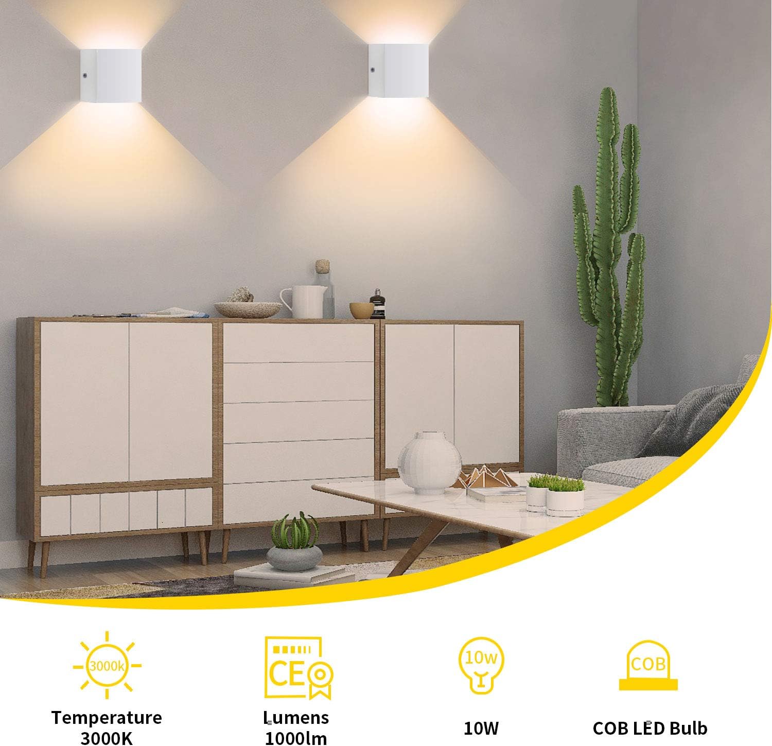 LIGHTESS LED Wall Sconce Hardwired 10W, Set of 2 Modern Wall Lamp Black, Up Down Wall Mount Lights Mini Metal for Living Room Bedroom Hallway Decor, Warm White, O1185TP