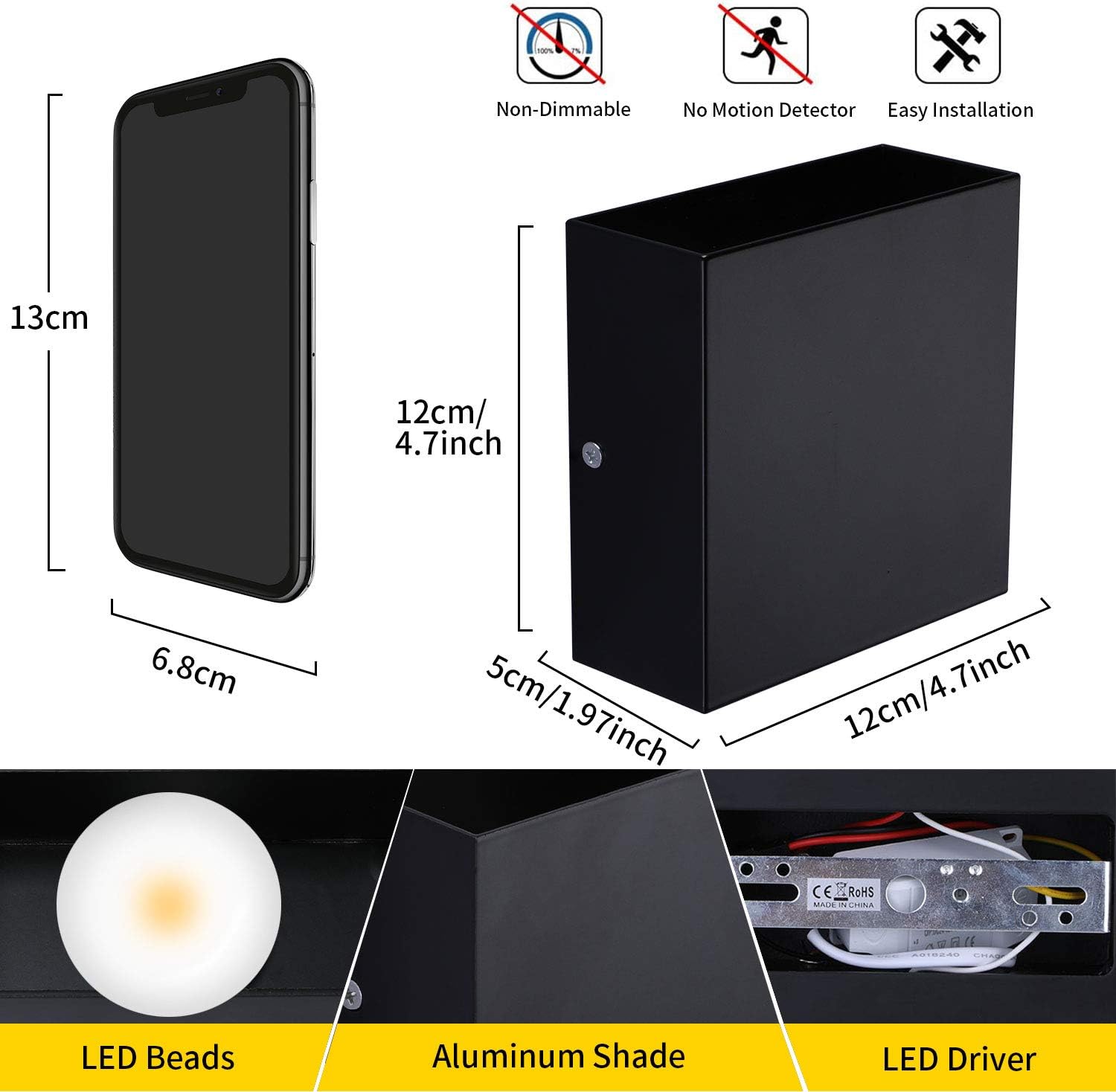 LIGHTESS LED Wall Sconce Hardwired 10W, Set of 2 Modern Wall Lamp Black, Up Down Wall Mount Lights Mini Metal for Living Room Bedroom Hallway Decor, Warm White, O1185TP