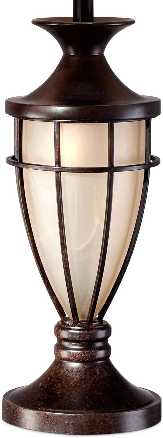 Mission Cage Table Lamps 33" Tall Set of 2 with Nightlight Lantern Brushed Iron Brown Beige Fabric Shade for Living Room Bedroom House Bedside Nightstand Home Office Entryway