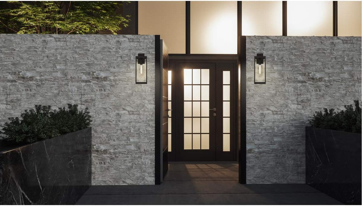 Modern Industrial Clear Beveled Glass Outdoor Wall Lantern, 4-Light 240 Total Watts, 30" H x 9" W, Earth Black