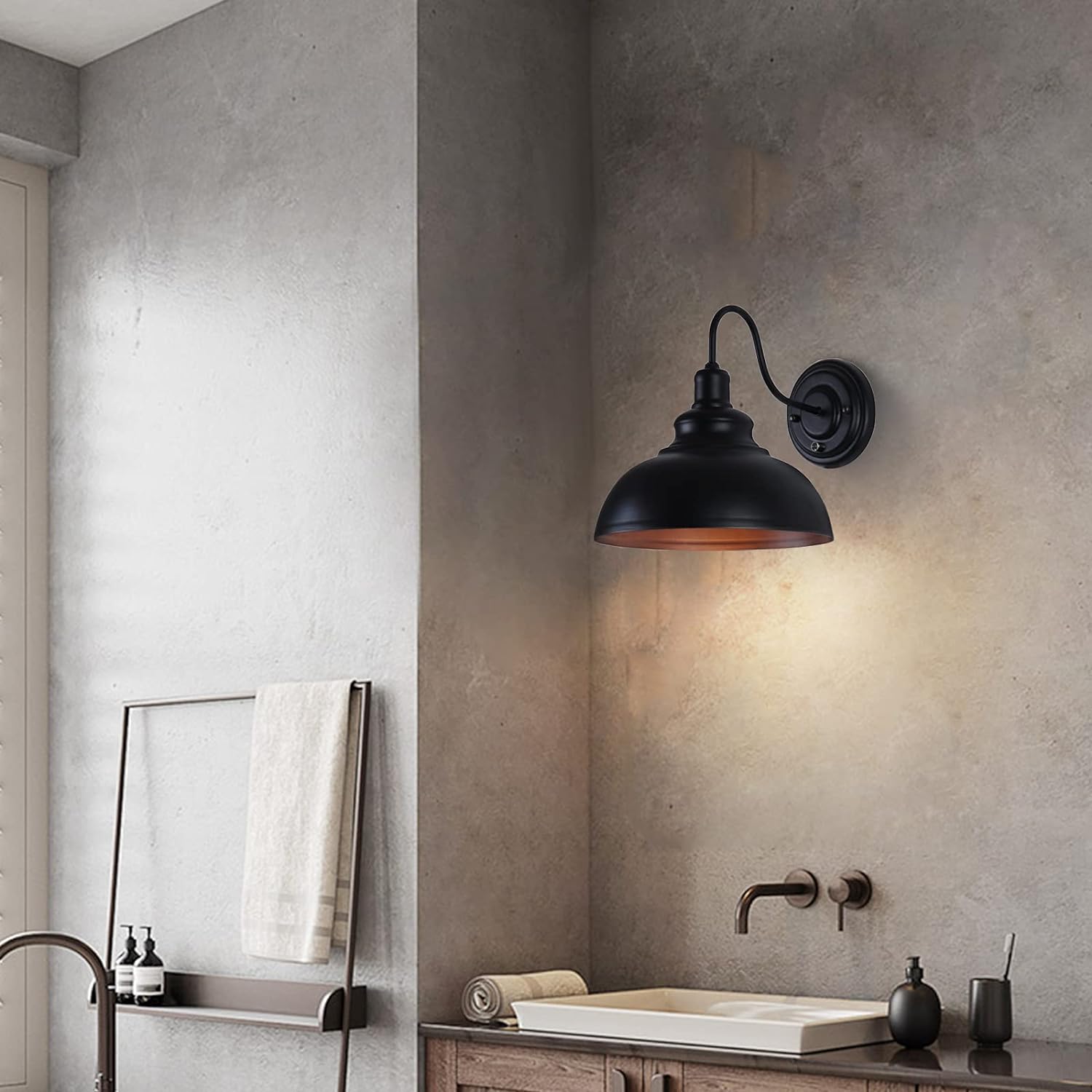 LIGHTESS Dimmable Wall Sconce Plug in, Industrial Farmhouse Sconce with Dimmer On Off Switch, Black Barn Light Gooseneck Light Fixture, OLB11