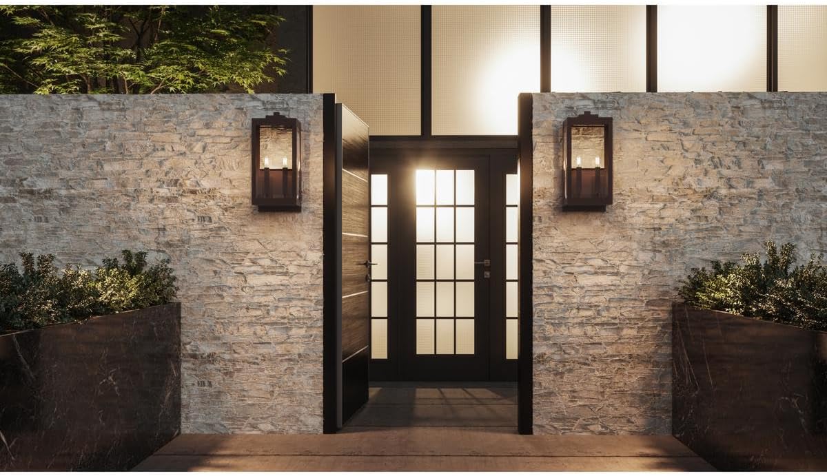 Modern Industrial Clear Beveled Glass Outdoor Wall Lantern, 4-Light 240 Total Watts, 30" H x 9" W, Earth Black