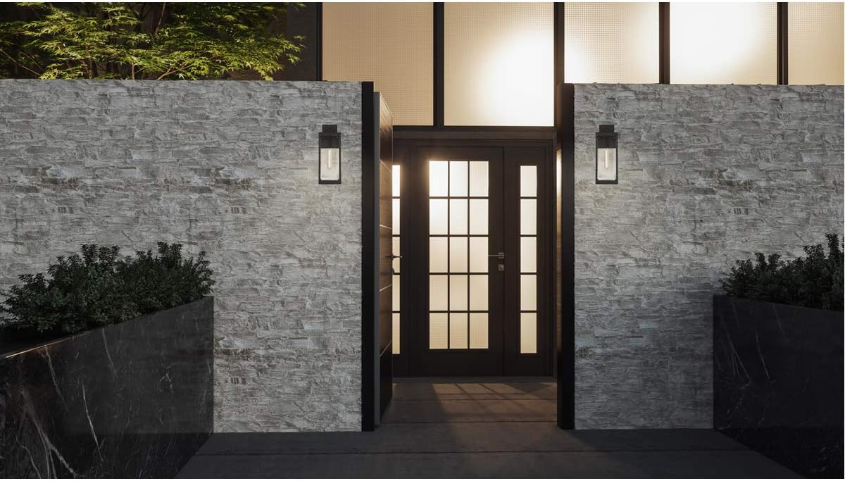 Modern Industrial Clear Beveled Glass Outdoor Wall Lantern, 4-Light 240 Total Watts, 30" H x 9" W, Earth Black
