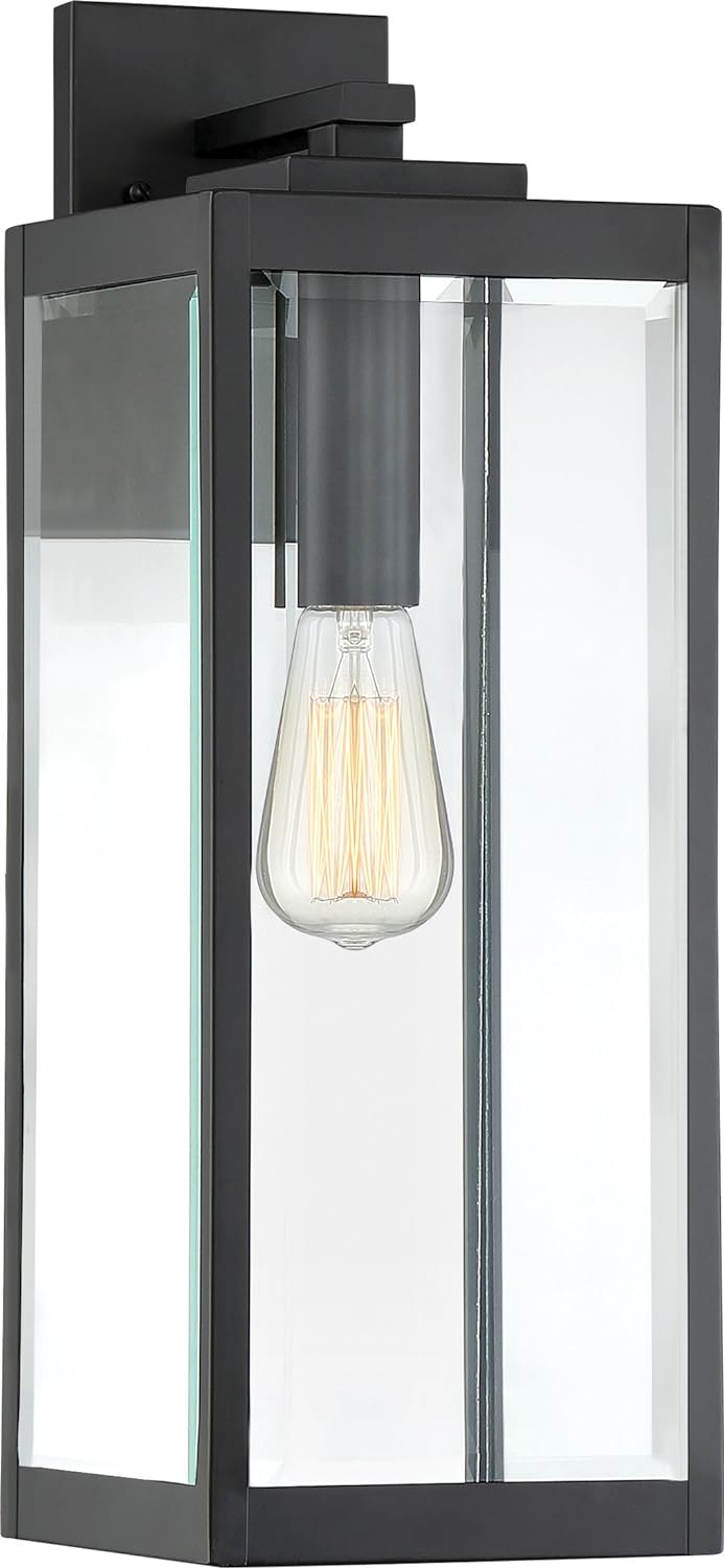 Modern Industrial Clear Beveled Glass Outdoor Wall Lantern, 4-Light 240 Total Watts, 30" H x 9" W, Earth Black