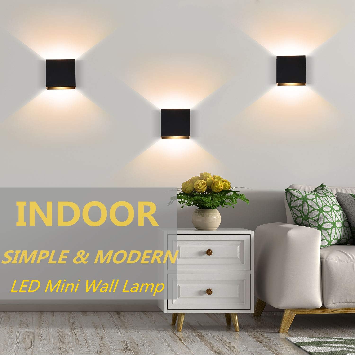 LIGHTESS LED Wall Sconce Hardwired 10W, Set of 2 Modern Wall Lamp Black, Up Down Wall Mount Lights Mini Metal for Living Room Bedroom Hallway Decor, Warm White, O1185TP