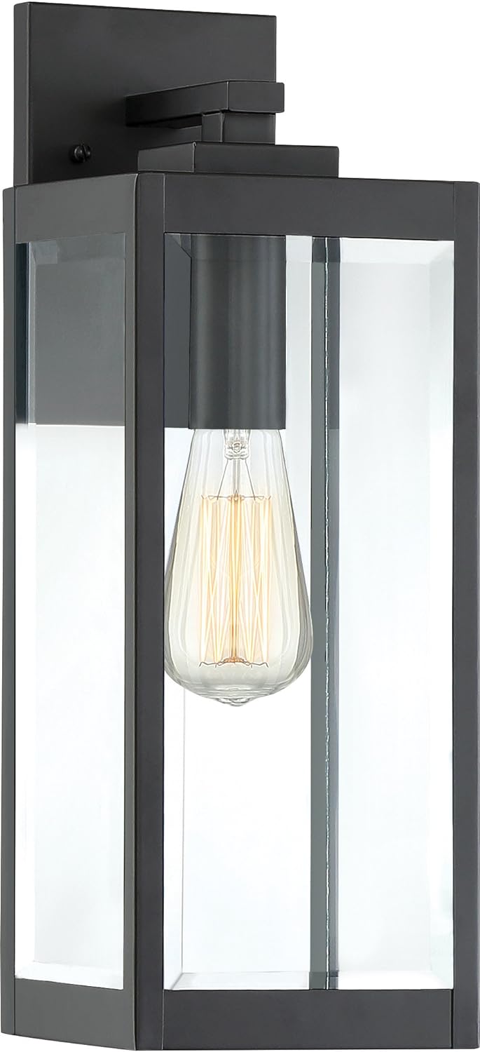 Modern Industrial Clear Beveled Glass Outdoor Wall Lantern, 4-Light 240 Total Watts, 30" H x 9" W, Earth Black