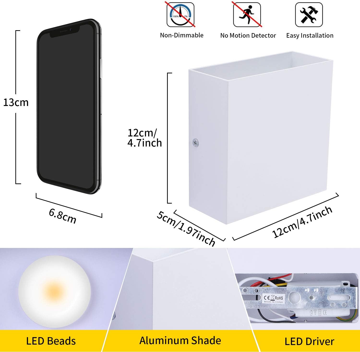 LIGHTESS LED Wall Sconce Hardwired 10W, Set of 2 Modern Wall Lamp Black, Up Down Wall Mount Lights Mini Metal for Living Room Bedroom Hallway Decor, Warm White, O1185TP