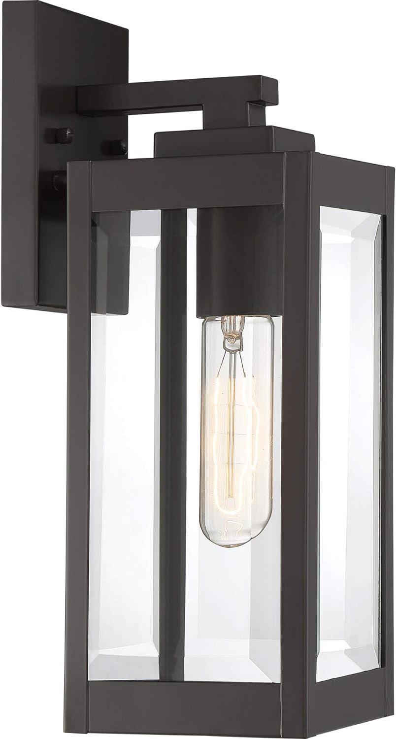 Modern Industrial Clear Beveled Glass Outdoor Wall Lantern, 4-Light 240 Total Watts, 30" H x 9" W, Earth Black