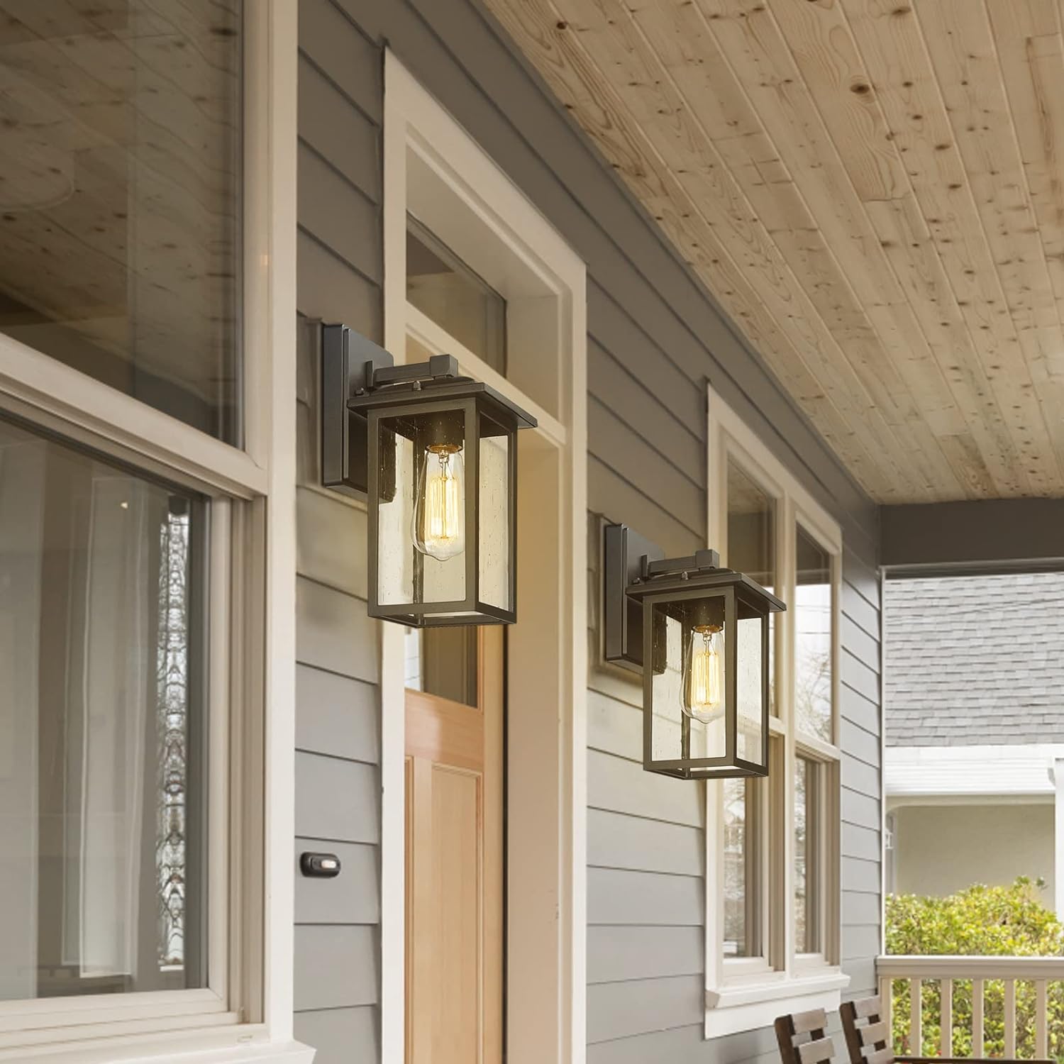Colonial Outdoor Wall Lantern, Large Black Exterior Light Fixture with Clear Glass for Front Porch, 20 Inch Tall Waterproof Outdoor Wall Sconces Lamp Outside for House, Doorway, Garage, Corridor