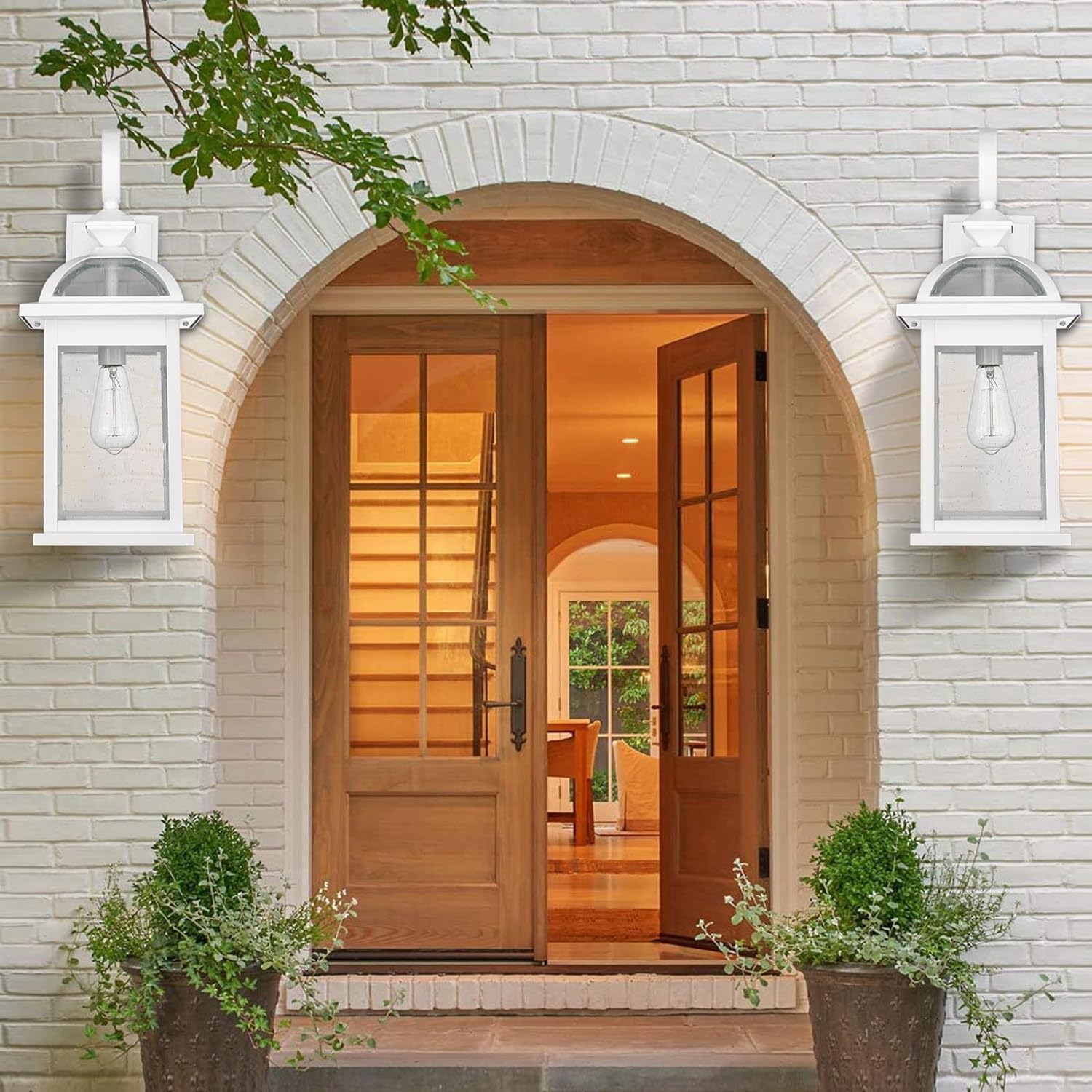 Outdoor Lights Fixtures Wall Mount, Large 22inch Outdoor Wall Sconce Lights with Seeded Glass Waterproof Outside Exterior Lights Fixture for House Front Porch Patio （Large, Black）